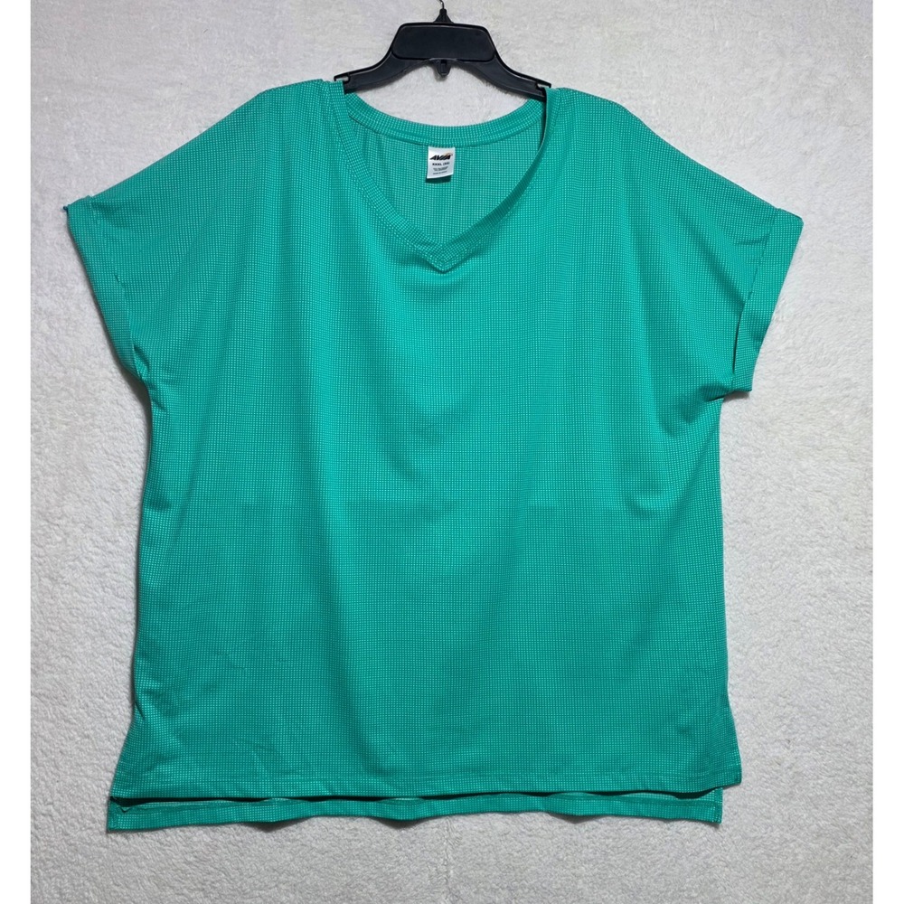 Avia Women's XXXL 22 Teal Green V-Neck Activewear Top Short Sleeve Back Pleat
